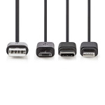 Nedis 3 i 1 kabel | USB 2.0 | USB-A Hane | Apple Lightning, 8-stifts / USB Micro-B Hane / USB-C™ Hane | 480 Mbps | 1.00 m | Nickelplaterad | Rund | PVC | Svart | Label