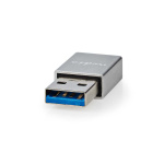 Nedis USB-A Adapter | USB 3.2 Gen 1 | USB-A Hane | USB-C™ Hona | 5 Gbps | Rund | Nickelplaterad | Silver | Kartong med täckt fönster
