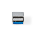 Nedis USB-A Adapter | USB 3.2 Gen 1 | USB-A Hane | USB-C™ Hona | 5 Gbps | Rund | Nickelplaterad | Silver | Kartong med täckt fönster