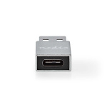 Nedis USB-A Adapter | USB 3.2 Gen 1 | USB-A Hane | USB-C™ Hona | 5 Gbps | Rund | Nickelplaterad | Silver | Kartong med täckt fönster