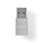 Nedis USB-A Adapter | USB 3.2 Gen 1 | USB-A Hane | USB-C™ Hona | 5 Gbps | Rund | Nickelplaterad | Silver | Kartong med täckt fönster