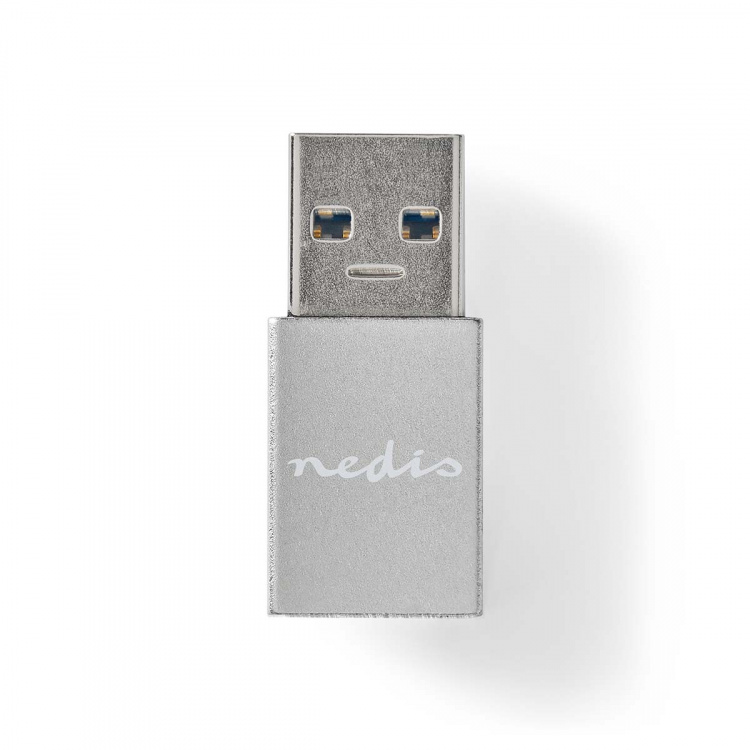 Nedis USB-A Adapter | USB 3.2 Gen 1 | USB-A Hane | USB-C™ Hona | 5 Gbps | Rund | Nickelplaterad | Silver | Kartong med täckt fönster