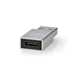 Nedis USB-A Adapter | USB 3.2 Gen 1 | USB-A Hane | USB-C™ Hona | 5 Gbps | Rund | Nickelplaterad | Silver | Kartong med täckt fönster