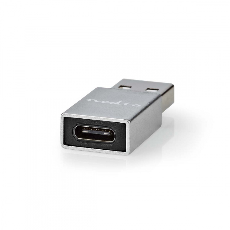 Nedis USB-A Adapter | USB 3.2 Gen 1 | USB-A Hane | USB-C™ Hona | 5 Gbps | Rund | Nickelplaterad | Silver | Kartong med täckt fönster