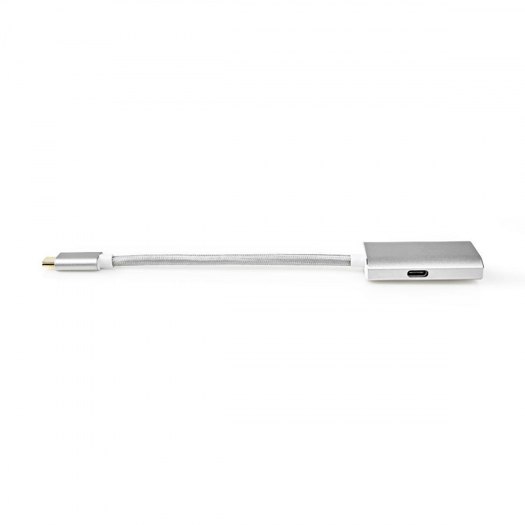 Nedis USB-C™ Adapter | USB 3.2 Gen 1 | USB-C™ Hane | DisplayPort Hona / USB-C™ Hona | 4K@60Hz | Power delivery | 0.20 m | Rund | Guldplaterad | Flätad / Nylon | Silver | Kartong med täckt fönster