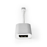 Nedis USB-C™ Adapter | USB 3.2 Gen 1 | USB-C™ Hane | DisplayPort Hona / USB-C™ Hona | 4K@60Hz | Power delivery | 0.20 m | Rund | Guldplaterad | Flätad / Nylon | Silver | Kartong med täckt fönster