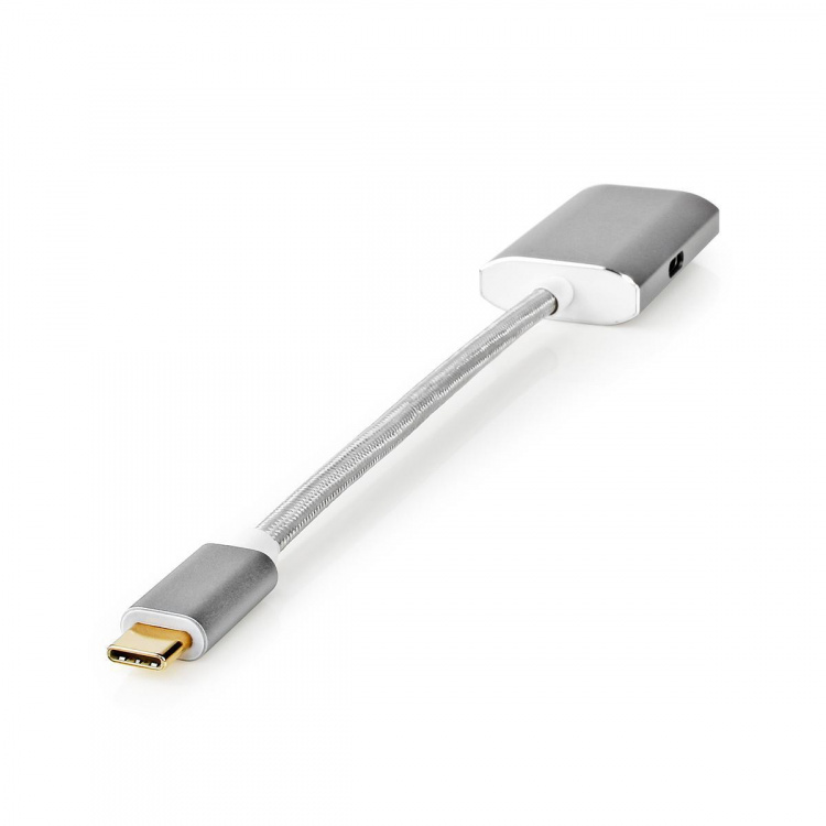 Nedis USB-C™ Adapter | USB 3.2 Gen 1 | USB-C™ Hane | DisplayPort Hona / USB-C™ Hona | 4K@60Hz | Power delivery | 0.20 m | Rund | Guldplaterad | Flätad / Nylon | Silver | Kartong med täckt fönster