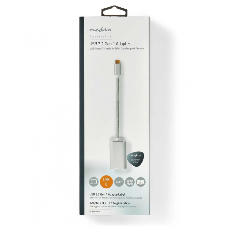 Nedis USB-C™ Adapter | USB 3.2 Gen 1 | USB-C™ Hane | Mini DisplayPort Hona | Power delivery | 0.20 m | Rund | Guldplaterad | Flätad / Nylon | Silver | Kartong med täckt fönster Nedis USB-C™ Adapter | USB 3.2 Gen 1 | USB-C™ Hane | Mini DisplayPort Hona | Power delivery | 0.20 m | Rund | Guldplaterad | Flätad / Nylon | Silver | Kartong med täckt fönster