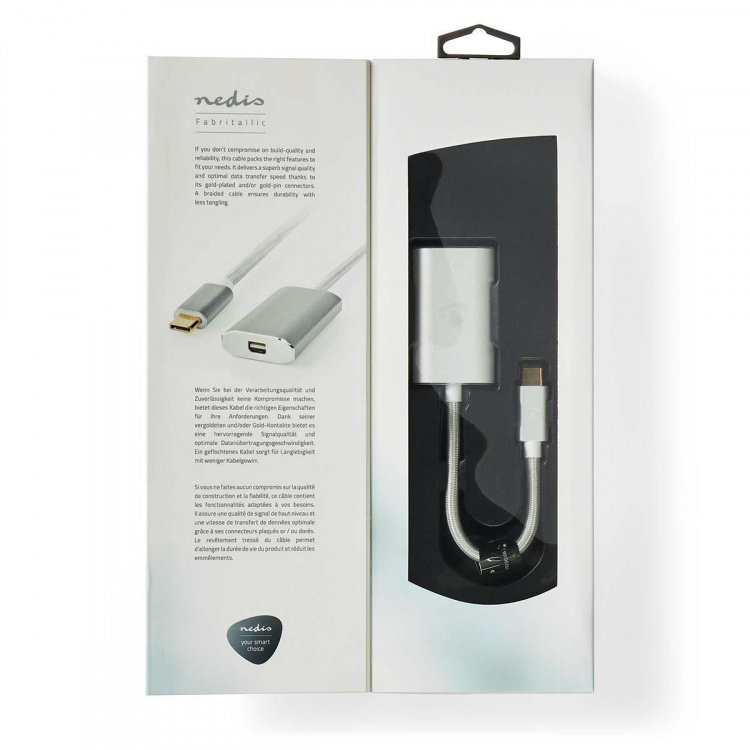 Nedis USB-C™ Adapter | USB 3.2 Gen 1 | USB-C™ Hane | Mini DisplayPort Hona | Power delivery | 0.20 m | Rund | Guldplaterad | Flätad / Nylon | Silver | Kartong med täckt fönster Nedis USB-C™ Adapter | USB 3.2 Gen 1 | USB-C™ Hane | Mini DisplayPort Hona | Power delivery | 0.20 m | Rund | Guldplaterad | Flätad / Nylon | Silver | Kartong med täckt fönster