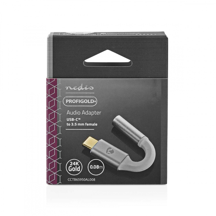 Nedis USB-C™ Adapter | USB 2.0 | USB-C™ Hane | 3.5 mm Hona | 0.08 m | Rund | Guldplaterad | Flätad / Nylon | Silver / Vit | Kartong med täckt fönster