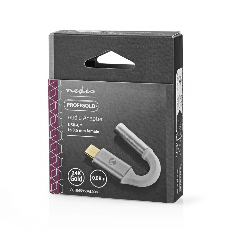 Nedis USB-C™ Adapter | USB 2.0 | USB-C™ Hane | 3.5 mm Hona | 0.08 m | Rund | Guldplaterad | Flätad / Nylon | Silver / Vit | Kartong med täckt fönster