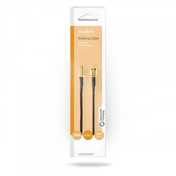Nedis Antennkabel | SMA Hona | SMA Hane | Guldplaterad | 50 Ohm | Enskaligt skydd | 0.50 m | Rund | Flätad | Svart | Låda Nedis Antennkabel | SMA Hona | SMA Hane | Guldplaterad | 50 Ohm | Enskaligt skydd | 0.50 m | Rund | Flätad | Svart | Låda