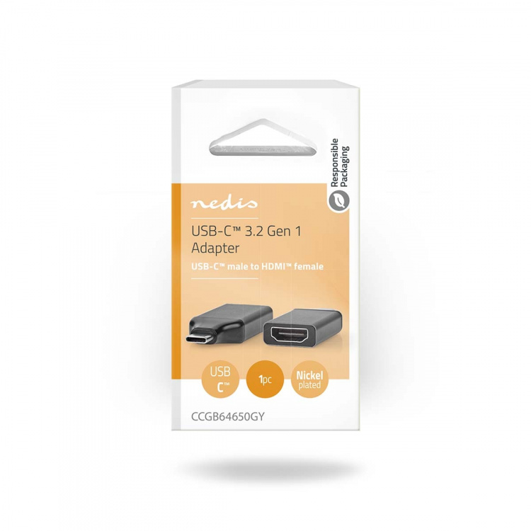 Nedis USB-C™ Adapter | USB 3.2 Gen 1 | USB-C™ Hane | HDMI™ Utgång | 4K@60Hz | Rund | Nickelplaterad | Grå / Svart | Låda Nedis USB-C™ Adapter | USB 3.2 Gen 1 | USB-C™ Hane | HDMI™ Utgång | 4K@60Hz | Rund | Nickelplaterad | Grå / Svart | Låda