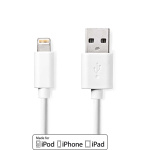 Nedis Lightning Kabel | USB 2.0 | Apple Lightning, 8-stifts | USB-A Hane | 480 Mbps | Nickelplaterad | 3.00 m | Rund | PVC | Vit | Label