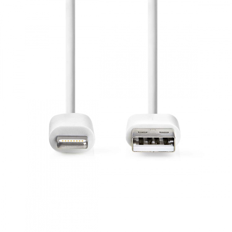 Nedis Lightning Kabel | USB 2.0 | Apple Lightning, 8-stifts | USB-A Hane | 480 Mbps | Nickelplaterad | 3.00 m | Rund | PVC | Vit | Label