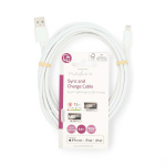 Nedis Lightning Kabel | USB 2.0 | Apple Lightning, 8-stifts | USB-A Hane | 480 Mbps | Nickelplaterad | 3.00 m | Rund | PVC | Vit | Label