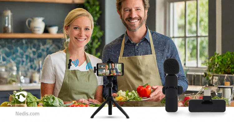 Nedis Mikrofon | Apparat: Notebook / Smartphone / Tablet | Trådlös / USB Type-C™ | USB-C™ Female | På / av-knapp