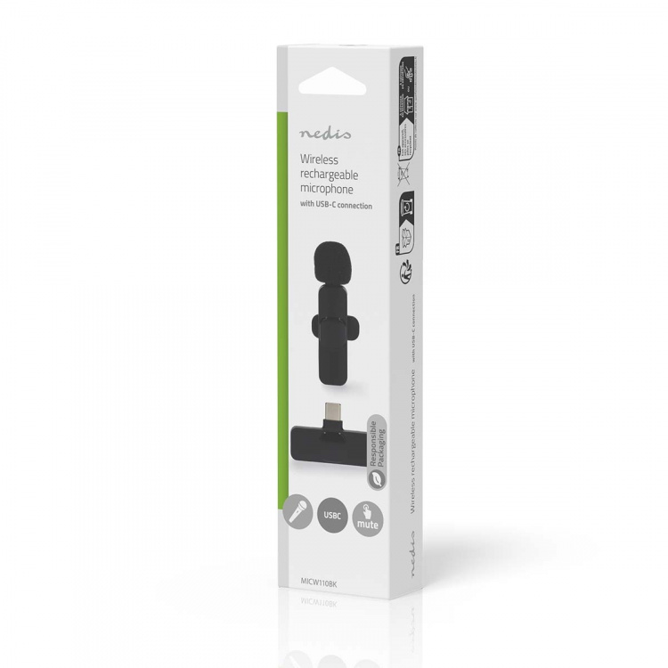 Nedis Mikrofon | Apparat: Notebook / Smartphone / Tablet | Trådlös / USB Type-C™ | USB-C™ Female | På / av-knapp