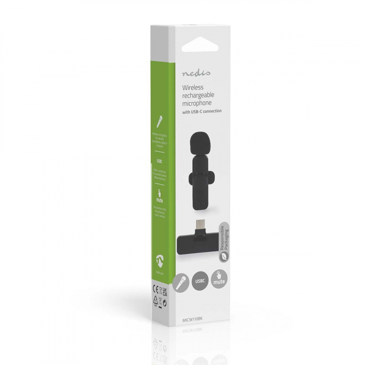 Nedis Mikrofon | Apparat: Notebook / Smartphone / Tablet | Trådlös / USB Type-C™ | USB-C™ Female | På / av-knapp