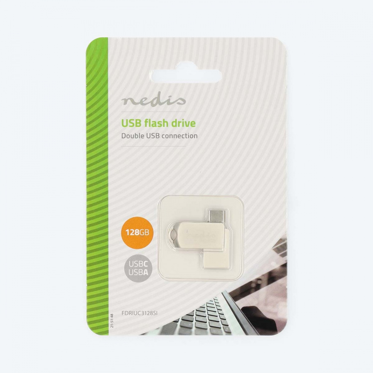 Nedis Flash Drive | 128 GB | USB-A / USB-C™ | Läshastighet: 110 MB/s | Skrivhastighet: 30 MB/s Nedis Flash Drive | 128 GB | USB-A / USB-C™ | Läshastighet: 110 MB/s | Skrivhastighet: 30 MB/s