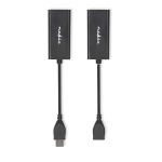 Nedis USB-förlängare | USB 2.0 | 1x USB-A Hane | 1x RJ45 Female | 1x USB-A Hona | 1x RJ45 Female | 50 m | 480 Mbps | Nickelplaterad | Rund | PVC | Svart | Låda