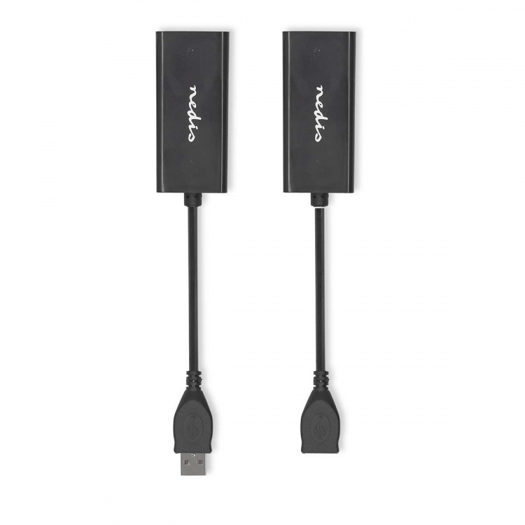 Nedis USB-förlängare | USB 2.0 | 1x USB-A Hane | 1x RJ45 Female | 1x USB-A Hona | 1x RJ45 Female | 50 m | 480 Mbps | Nickelplaterad | Rund | PVC | Svart | Låda