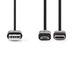 Nedis 2 i 1kabel | USB 2.0 | USB-A Hane | USB Micro-B Hane / USB-C™ Hane | 480 Mbps | 1.00 m | Nickelplaterad | Rund | PVC | Svart | Label Nedis 2 i 1kabel | USB 2.0 | USB-A Hane | USB Micro-B Hane / USB-C™ Hane | 480 Mbps | 1.00 m | Nickelplaterad | Rund | PVC | Svart | Label