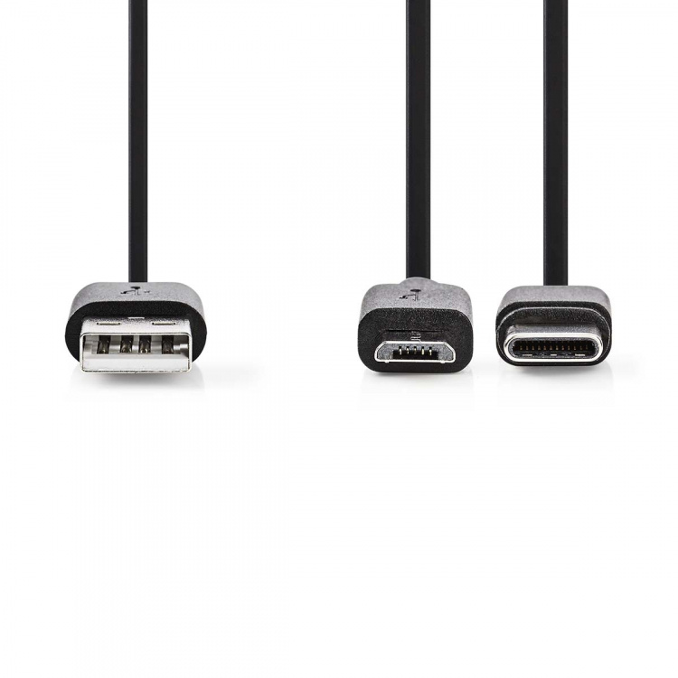 Nedis 2 i 1kabel | USB 2.0 | USB-A Hane | USB Micro-B Hane / USB-C™ Hane | 480 Mbps | 1.00 m | Nickelplaterad | Rund | PVC | Svart | Label Nedis 2 i 1kabel | USB 2.0 | USB-A Hane | USB Micro-B Hane / USB-C™ Hane | 480 Mbps | 1.00 m | Nickelplaterad | Rund | PVC | Svart | Label