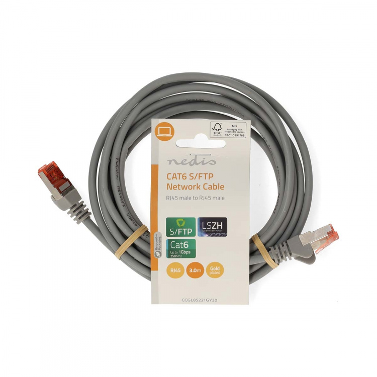 Nedis CAT6 Nätverkskabel | RJ45 hane | RJ45 hane | S/FTP | 3.00 m | Rund | LSZH | Grå | Label Nedis CAT6 Nätverkskabel | RJ45 hane | RJ45 hane | S/FTP | 3.00 m | Rund | LSZH | Grå | Label