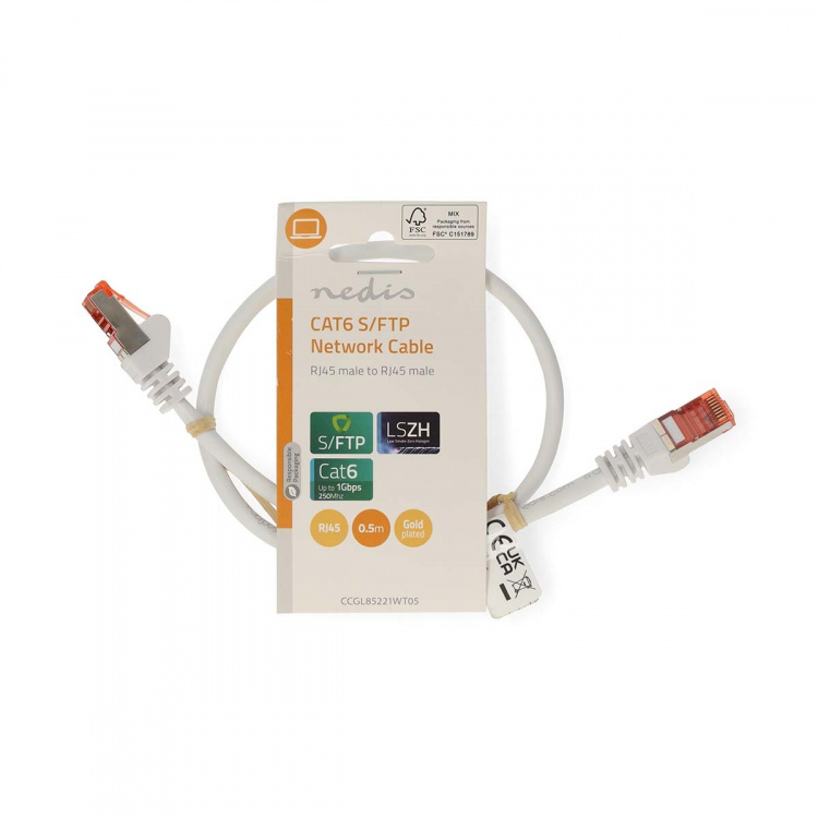 Nedis CAT6 Nätverkskabel | RJ45 hane | RJ45 hane | S/FTP | 0.50 m | Rund | LSZH | Vit | Label