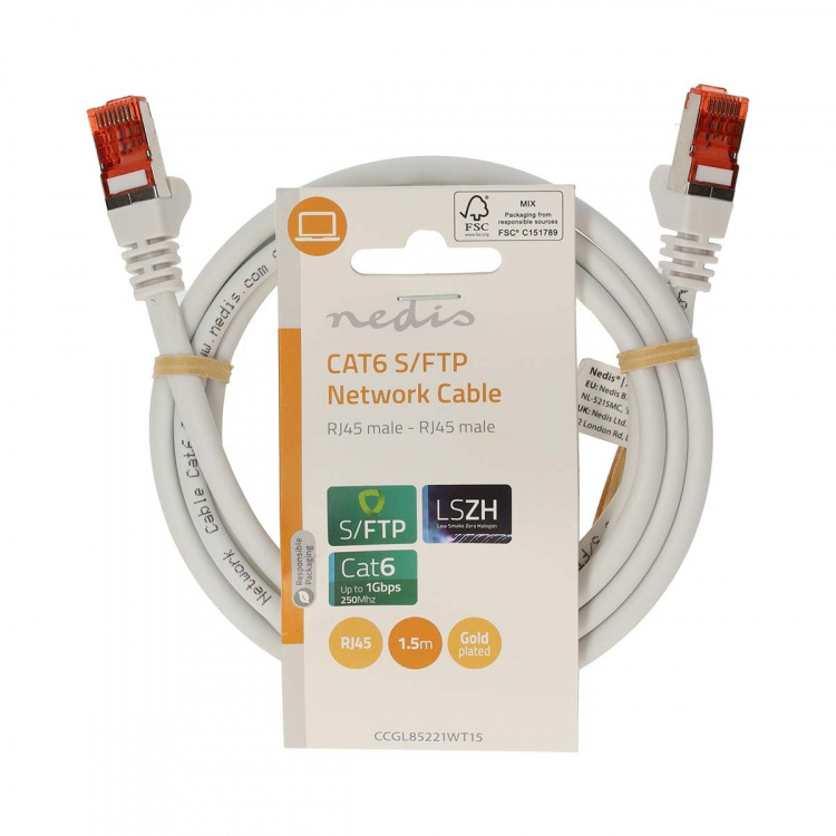 Nedis CAT6 Nätverkskabel | RJ45 hane | RJ45 hane | S/FTP | 1.50 m | Rund | LSZH | Vit | Label
