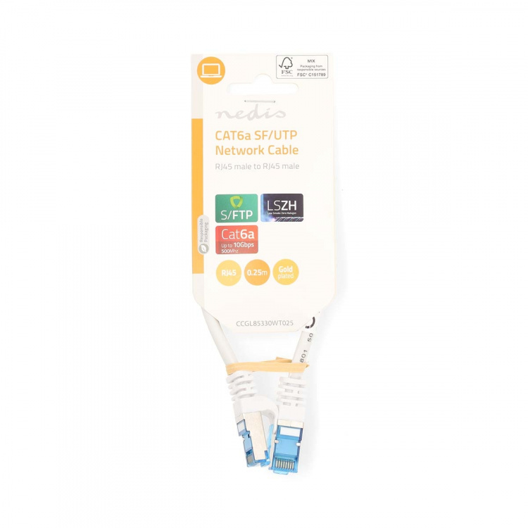Nedis CAT6a nätverkskabel | S/FTP | RJ45 hane | RJ45 hane | 0.25 m | Snagless | Rund | LSZH | Vit | Label Nedis CAT6a nätverkskabel | S/FTP | RJ45 hane | RJ45 hane | 0.25 m | Snagless | Rund | LSZH | Vit | Label