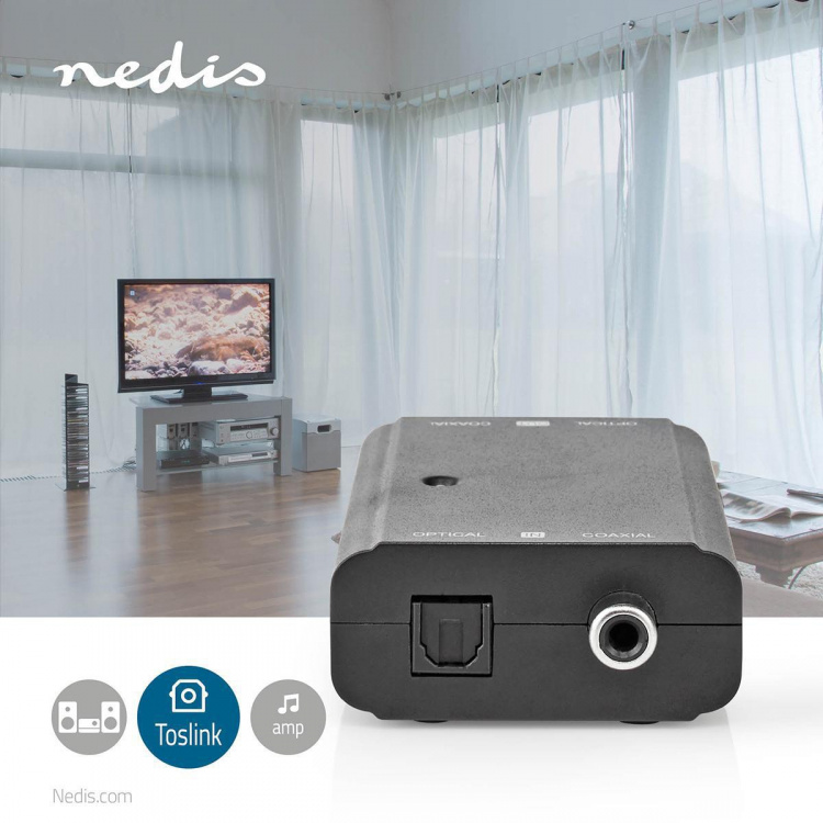 Nedis Digital Audio Omvandlare | Tvåvägs | Ingång för audio/video/dataanslutningar: 1x S/PDIF (RCA) Female / 1x Toslink Female | Audio / video / dataanslutningar utgång: 1x S/PDIF (RCA) Female / 1x TosLink Female | Instruktionsbok | Svart
