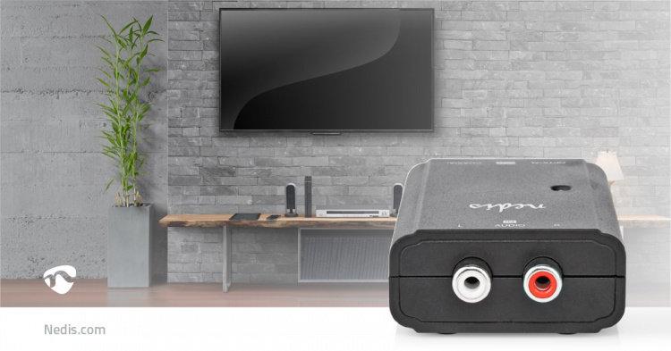 Nedis Digital Audio Omvandlare | Envägs | Ingång för audio/video/dataanslutningar: 2x RCA Male | Audio / video / dataanslutningar utgång: 1x S/PDIF (RCA) Female / 1x TosLink Female | Instruktionsbok | Svart