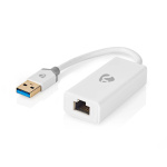 Nedis USB-nätverkskort | USB 3.2 Gen 1 | 1 Gbps | USB-A Hane | RJ45 Hona | 0.20 m | Rund | Guldplaterad | Bar koppar | Vit | Låda