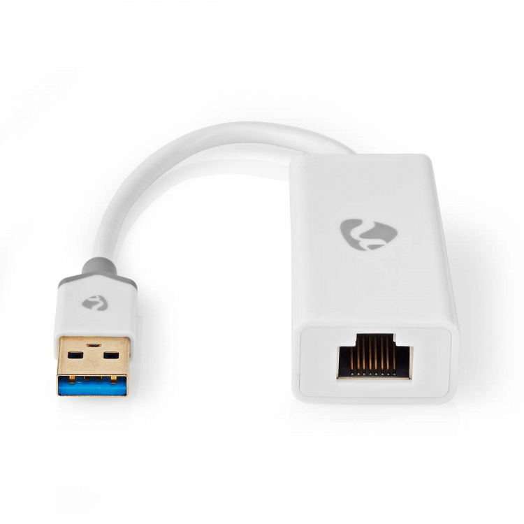 Nedis USB-nätverkskort | USB 3.2 Gen 1 | 1 Gbps | USB-A Hane | RJ45 Hona | 0.20 m | Rund | Guldplaterad | Bar koppar | Vit | Låda