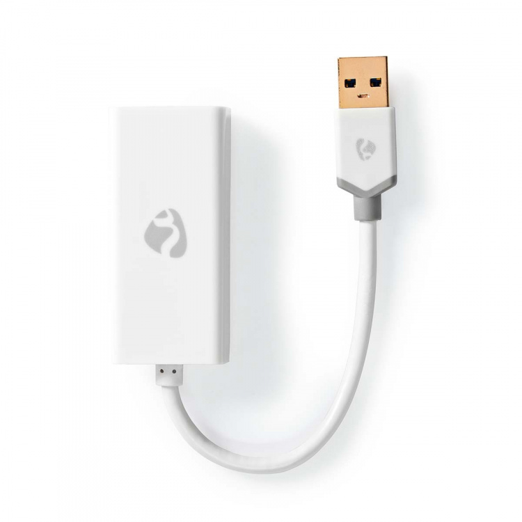 Nedis USB-nätverkskort | USB 3.2 Gen 1 | 1 Gbps | USB-A Hane | RJ45 Hona | 0.20 m | Rund | Guldplaterad | Bar koppar | Vit | Låda