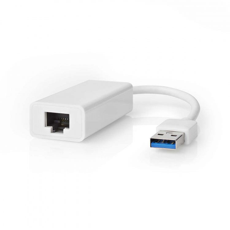 Nedis USB-nätverkskort | USB 3.2 Gen 1 | 1 Gbps | USB-A Hane | RJ45 Hona | 0.20 m | Rund | Nickelplaterad | Bar koppar | Vit | Låda