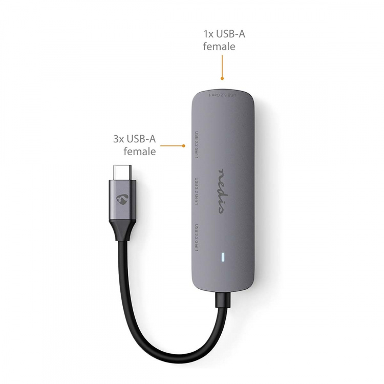 Nedis USB-hubb | 1x USB-C™ | 4x USB A Female | 4-Port port(s) | USB 3.2 Gen 1 | USB ström | 5 Gbps