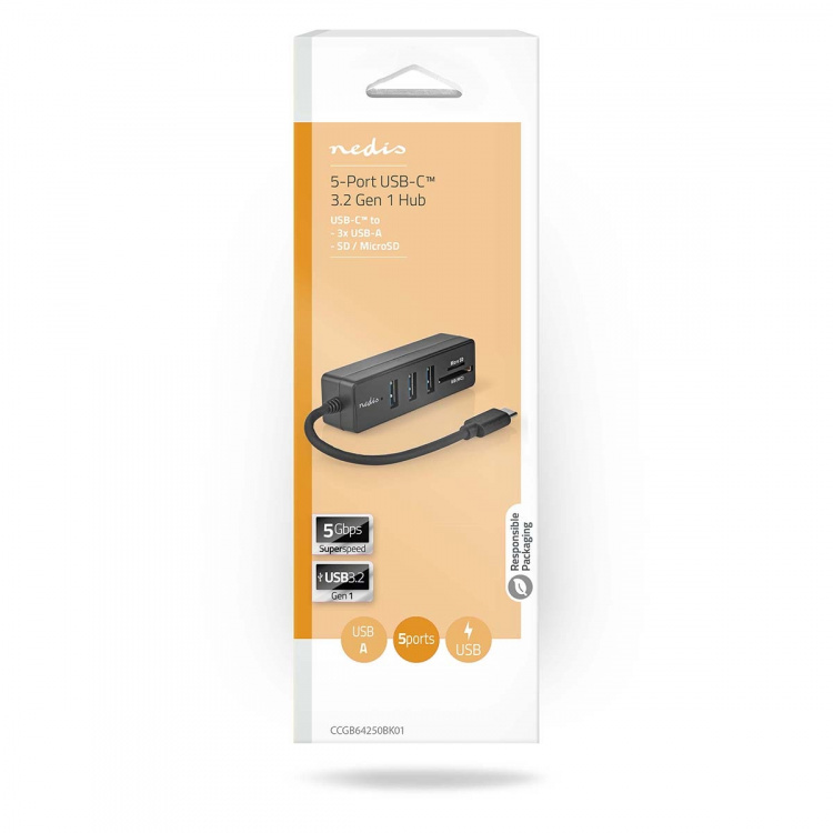 Nedis USB-hubb | 1x USB-C™ | 3x USB A Female | 5-Port port(s) | USB 3.2 Gen 1 | USB ström | 5 Gbps | SD & MicroSD Nedis USB-hubb | 1x USB-C™ | 3x USB A Female | 5-Port port(s) | USB 3.2 Gen 1 | USB ström | 5 Gbps | SD & MicroSD