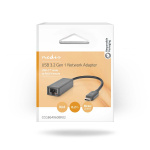 Nedis USB-nätverkskort | USB 3.2 Gen 1 | 2.5 Gbps | USB-C™ Hane | RJ45 Hona | 0.20 m | Rund | Nickelplaterad | Förtent Koppar | Svart | Låda