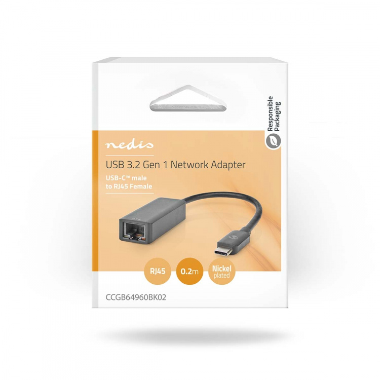Nedis USB-nätverkskort | USB 3.2 Gen 1 | 2.5 Gbps | USB-C™ Hane | RJ45 Hona | 0.20 m | Rund | Nickelplaterad | Förtent Koppar | Svart | Låda