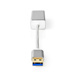 Nedis USB-nätverkskort | USB 3.2 Gen 1 | 1 Gbps | USB-A Hane | RJ45 Hona | 0.20 m | Rund | Guldplaterad | Bar koppar | Silver | Kartong med täckt fönster