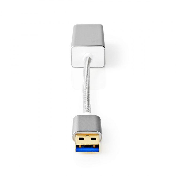 Nedis USB-nätverkskort | USB 3.2 Gen 1 | 1 Gbps | USB-A Hane | RJ45 Hona | 0.20 m | Rund | Guldplaterad | Bar koppar | Silver | Kartong med täckt fönster