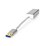 Nedis USB-nätverkskort | USB 3.2 Gen 1 | 1 Gbps | USB-A Hane | RJ45 Hona | 0.20 m | Rund | Guldplaterad | Bar koppar | Silver | Kartong med täckt fönster