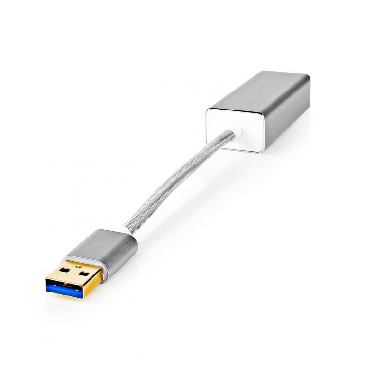 Nedis USB-nätverkskort | USB 3.2 Gen 1 | 1 Gbps | USB-A Hane | RJ45 Hona | 0.20 m | Rund | Guldplaterad | Bar koppar | Silver | Kartong med täckt fönster