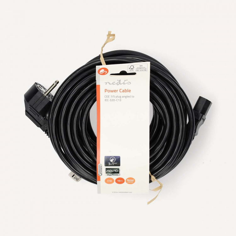 Nedis Strömkabel | Strömkontakt Hane | IEC-320-C13 | Vinklat | Rak | Nickelplaterad | 10.0 m | Rund | PVC | Svart | Label Nedis Strömkabel | Strömkontakt Hane | IEC-320-C13 | Vinklat | Rak | Nickelplaterad | 10.0 m | Rund | PVC | Svart | Label