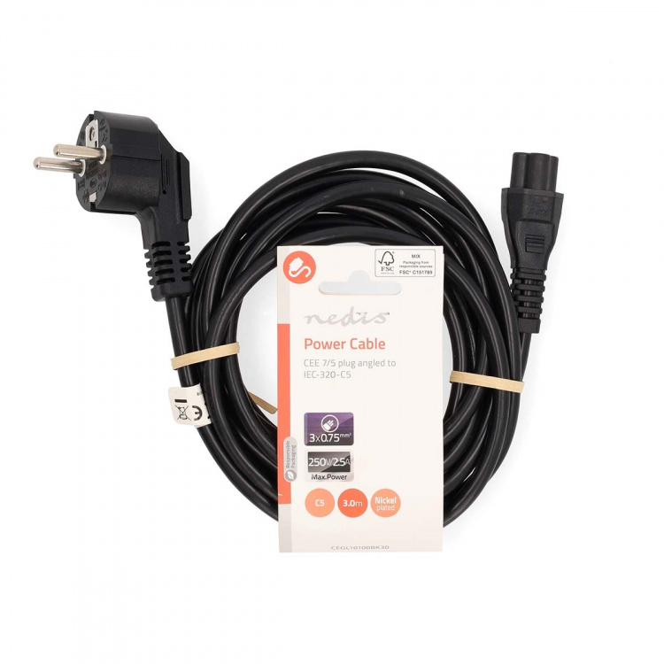 Nedis Strömkabel | Strömkontakt Hane | IEC-320-C5 | Vinklat | Rak | Nickelplaterad | 3.00 m | Rund | PVC | Svart | Label Nedis Strömkabel | Strömkontakt Hane | IEC-320-C5 | Vinklat | Rak | Nickelplaterad | 3.00 m | Rund | PVC | Svart | Label