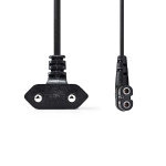 Nedis Strömkabel | Euro Man | IEC-320-C7 | Vinklat | Vinklat vänster | Nickelplaterad | 2.00 m | Platt | PVC | Svart | Label