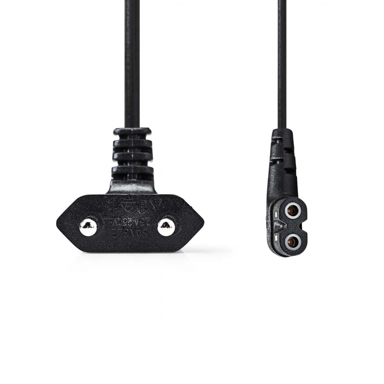 Nedis Strömkabel | Euro Man | IEC-320-C7 | Vinklat | Vinklat vänster | Nickelplaterad | 3.00 m | Platt | PVC | Svart | Label